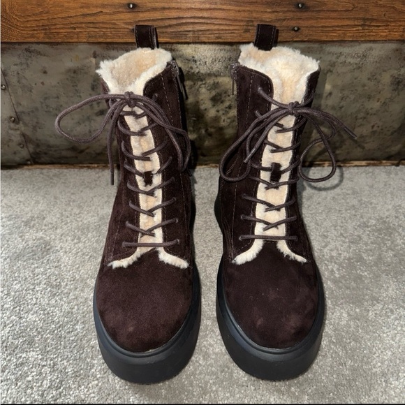 NWOB Steve Madden Jazmin Faux Fur-lined Suede Lace-Up Side Zip Combat Boot in 6 - Picture 11 of 11